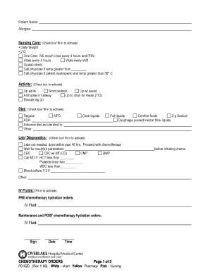 Chemotherapy Orders Form