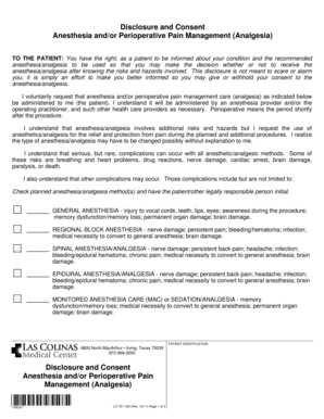 Anesthesia and Perioperative Pain Management Consent Form