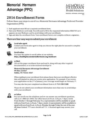 Memorial Hermann Advantage PPO Enrollment Form