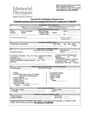 Memorial Hermann Pre-Certification Request Form