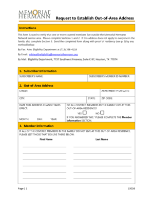 Request to Establish Out-of-Area Address