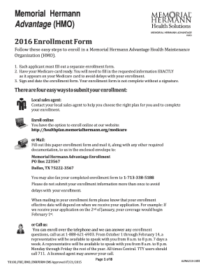 Memorial Hermann Advantage HMO Enrollment Form