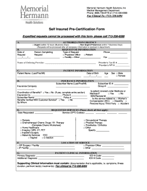 Memorial Hermann Pre-Certification Form