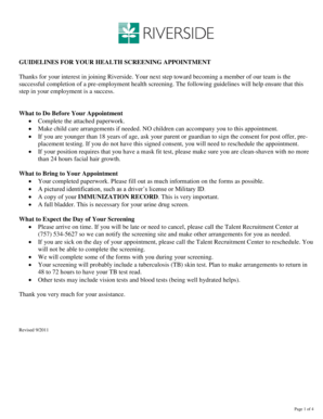 Riverside Health System Pre-Employment Health Screening Form