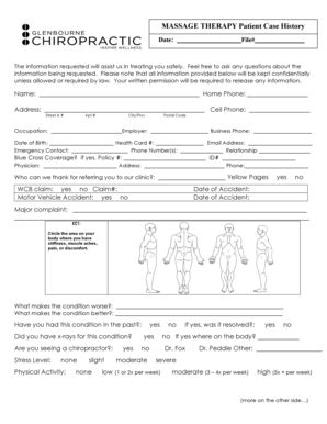 Massage Therapy Patient Case History Form