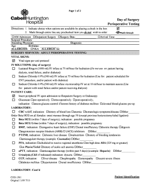 Day of Surgery Perioperative Testing Form