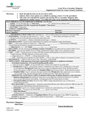 Acute MI Secondary Diagnosis Medical Orders
