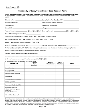 Anthem Blue Cross Continuity of Care Request Form
