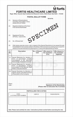 Fortis Healthcare Postal Ballot Form