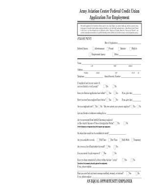 Army Aviation Center Federal Credit Union Employment Application