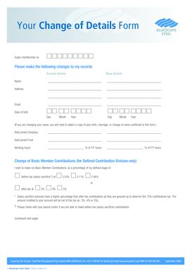 BlueScope Steel Super Change of Details Form