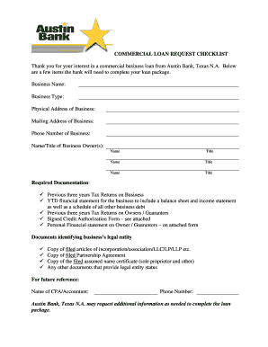 Commercial Loan Request Checklist