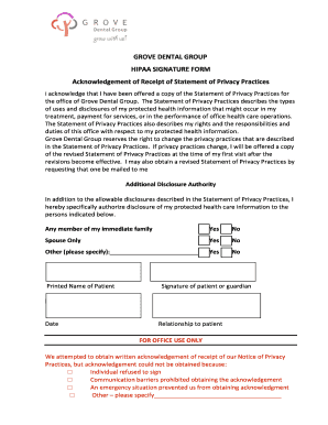HIPAA Privacy Practices Acknowledgement Form
