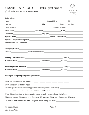 Grove Dental Group Health Questionnaire