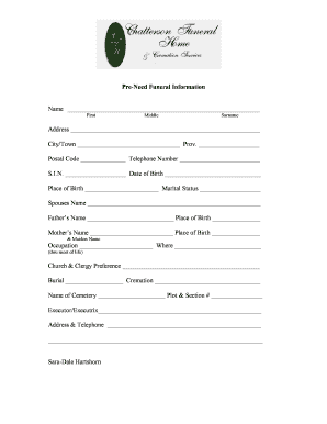 Pre-Need Funeral Information Form