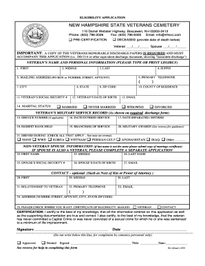 New Hampshire Veterans Cemetery Eligibility Application