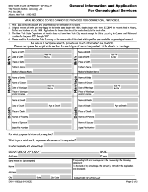 New York State Genealogical Records Request Form