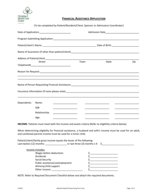 Financial Assistance Application Form