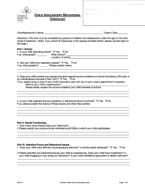Child Adolescent Behavioral Checklist