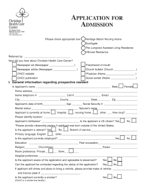 Application for Admission to Christian Health Care Center