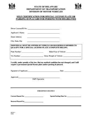 Delaware Disability License Plate Application
