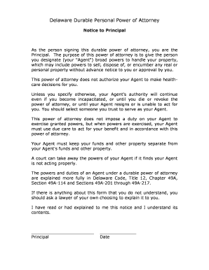 Delaware Durable Personal Power of Attorney