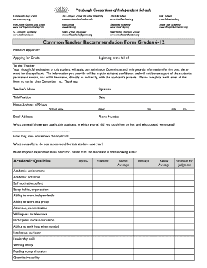 Teacher Recommendation Form