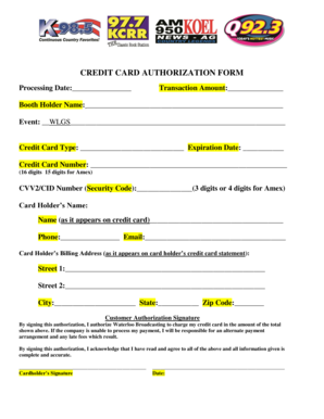 Credit Card Authorization Form