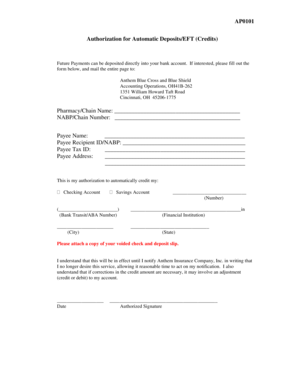 Authorization for Automatic Deposits/EFT