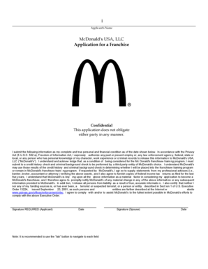 McDonald's Franchise Application Form