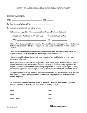Receipt of Amended Real Property Disclosure Statement