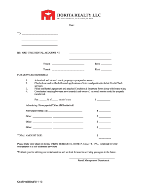 One-Time Rental Account Billing Statement