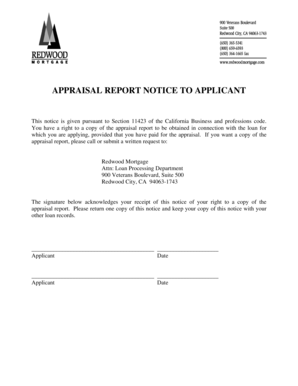 California Appraisal Report Notice