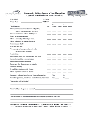 Course Evaluation Form for Running Start Students