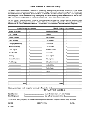 Parolee Financial Hardship Statement