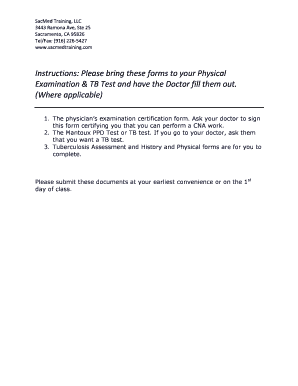 CNA Physical Examination and TB Test Forms