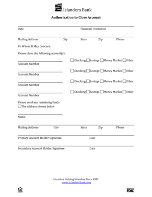 Islanders Bank Account Closure Authorization