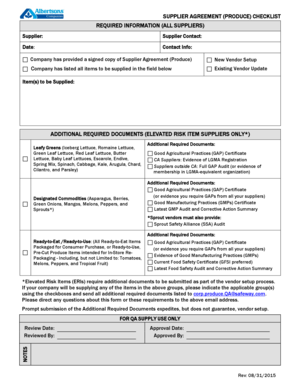 Supplier Agreement Produce Checklist