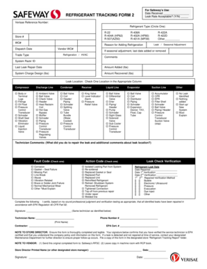 Safeway Refrigerant Tracking Form