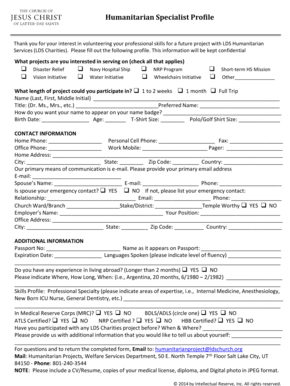 LDS Humanitarian Services Volunteer Profile