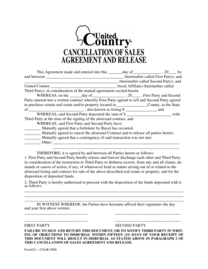 Cancellation of Sales Agreement and Release