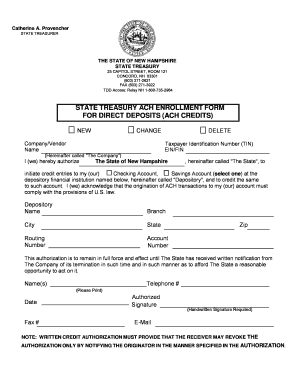New Hampshire State Treasury ACH Enrollment Form
