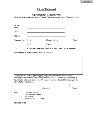 Texas Open Records Request Form