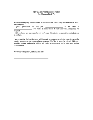 Pet Care Permission Form
