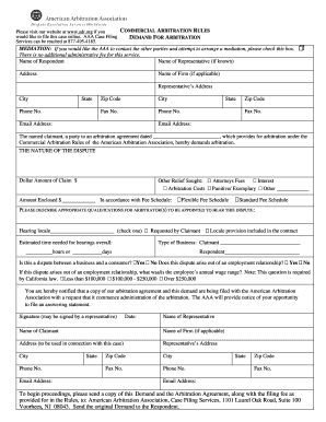 Commercial Arbitration Demand Form