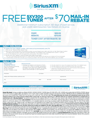 SiriusXM Tuner Rebate Form