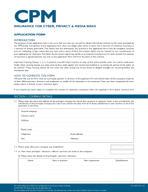 CPM Cyber Privacy Media Insurance Application Form