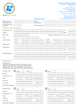 South African Gap Cover Insurance Application Form