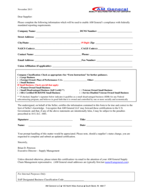 AM General Supplier Certification Form