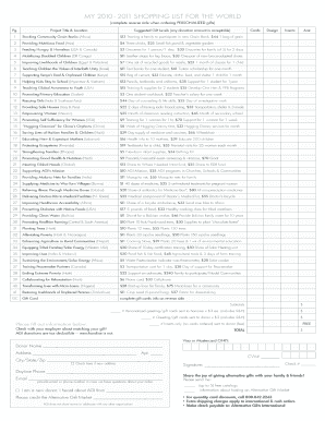 Alternative Gifts International Shopping List
